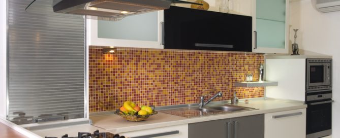 Modern Kitchen With Orange Backsplash